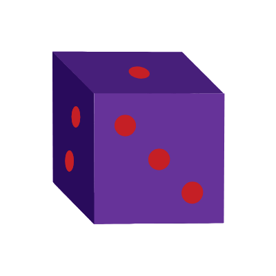 Flat-style illustration of a dice, representing fair play and balanced challenges in mystery games.