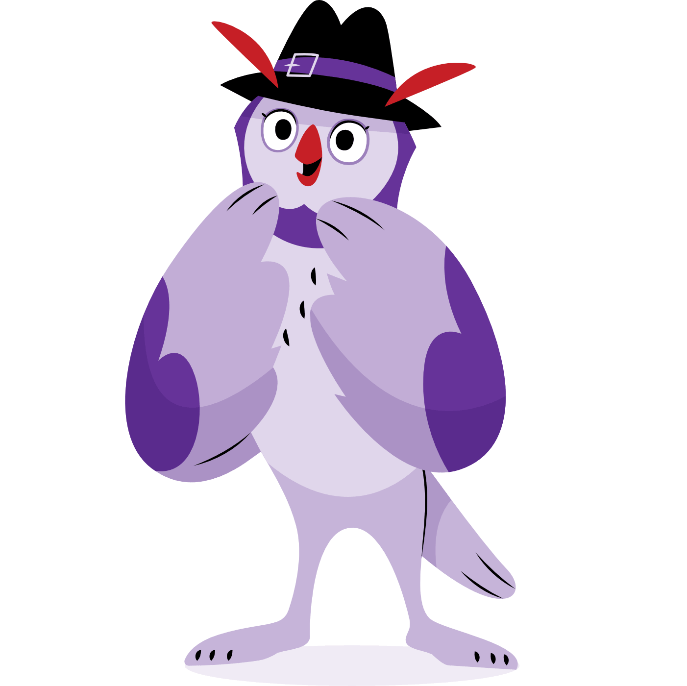 Mystery Game Mascot — surprised happy Mystery Game owl mascot looking happily surprised, capturing the excitement of unexpected discoveries in mystery games