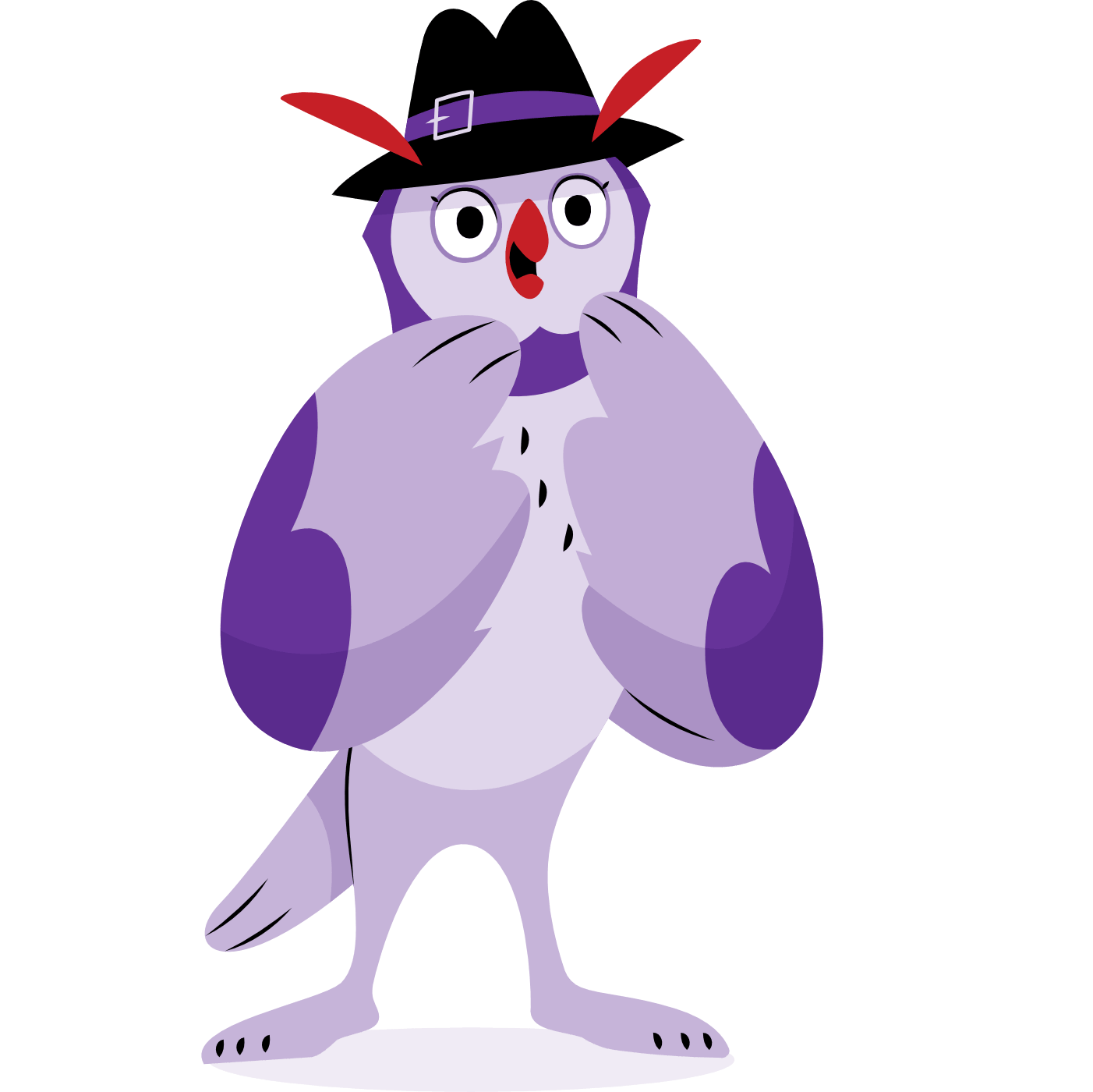 Mystery Game Mascot — surprised worried Mystery Game owl mascot looking worried and surprised, reflecting the suspense of solving mystery puzzles